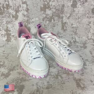 John Galliano Gazette Logo Leather Sneakers in Pink/White